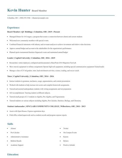 Board Member Resume