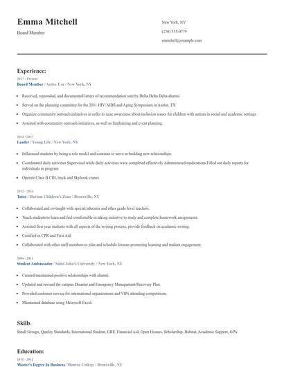 Board Member Resume