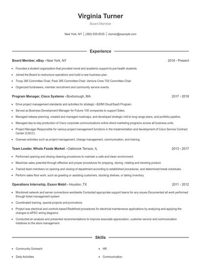 Board Member Resume