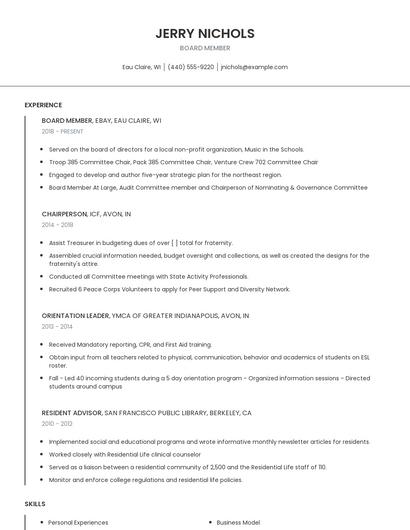 Board Member Resume