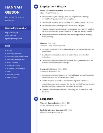 Board Of Directors Member Resume