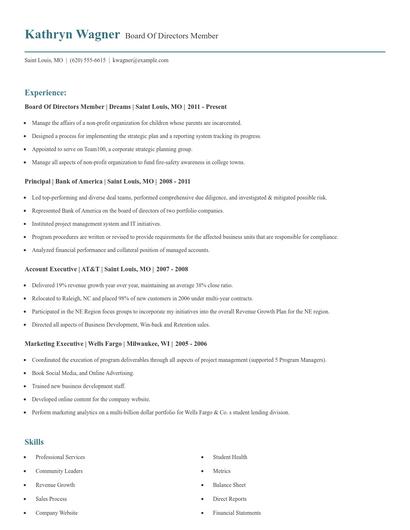 Board Of Directors Member Resume