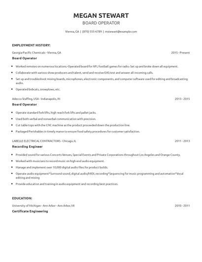 Board Operator Resume