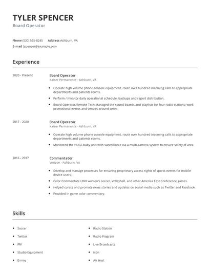 Board Operator Resume