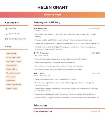 Board Operator Resume