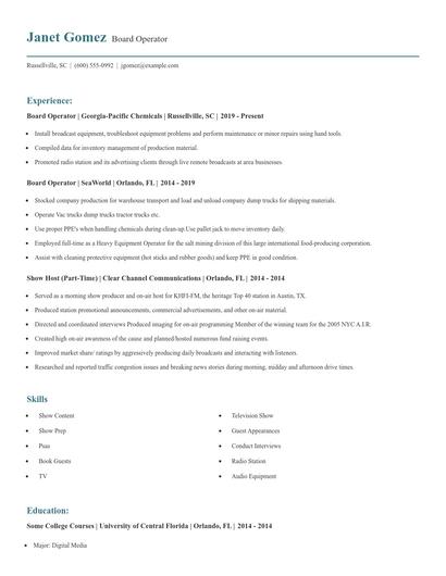 Board Operator Resume