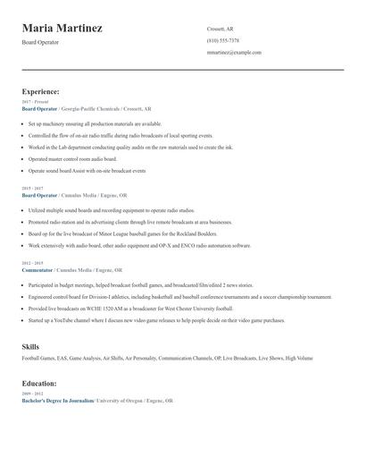 Board Operator Resume