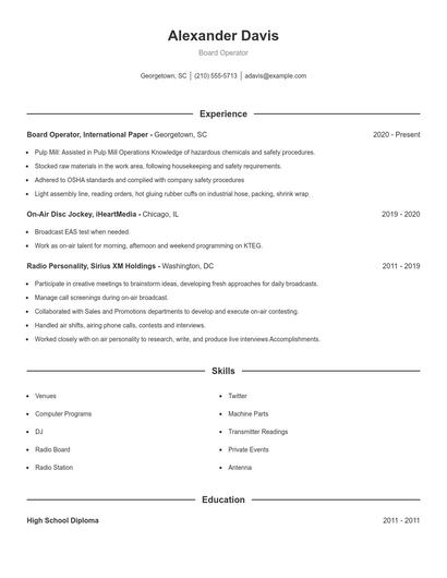 Board Operator Resume