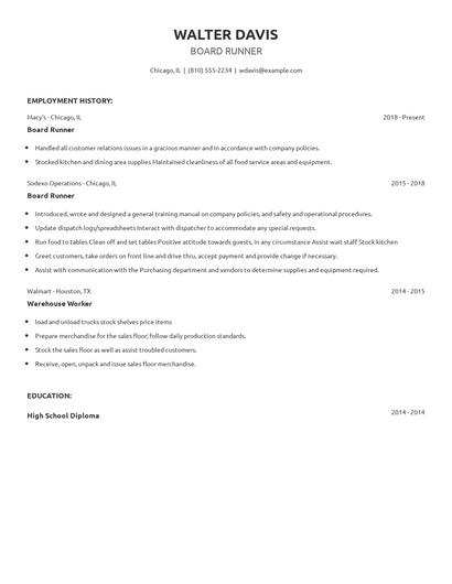 Board Runner Resume