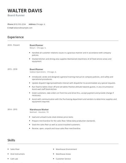 Board Runner Resume