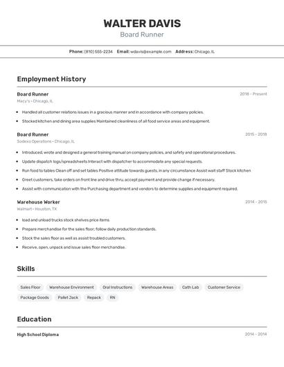 Board Runner Resume