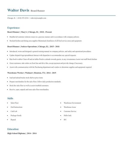 Board Runner Resume