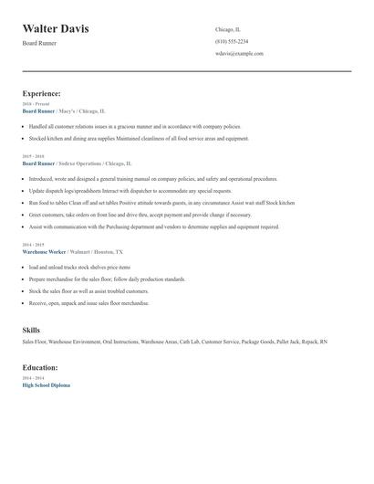 Board Runner Resume