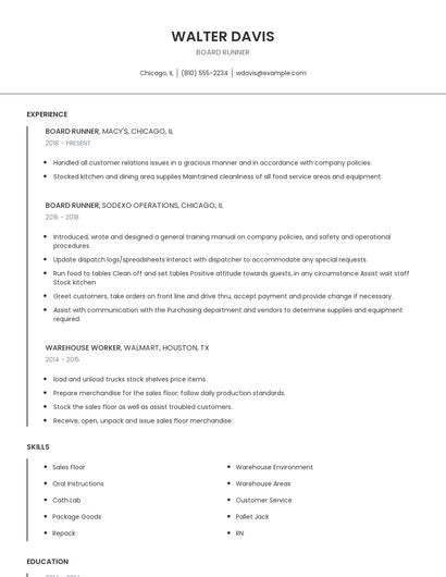 Board Runner Resume
