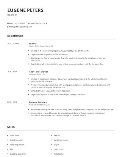 Boarder Resume