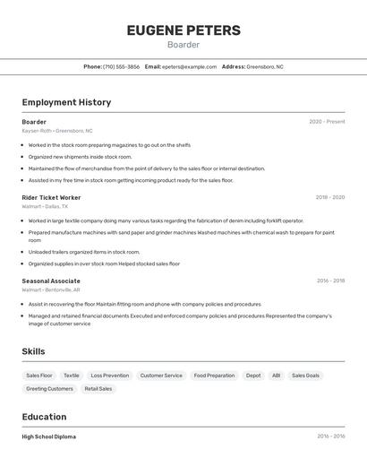 Boarder Resume