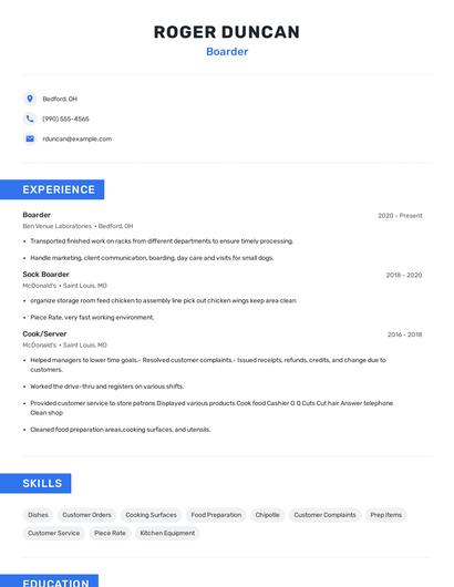 Boarder Resume