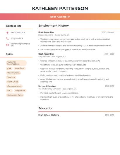 Boat Assembler Resume