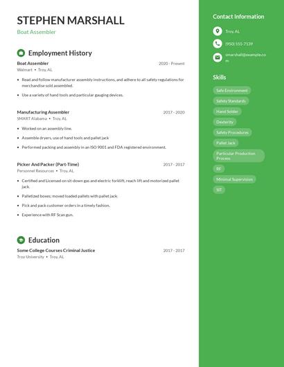 Boat Assembler Resume