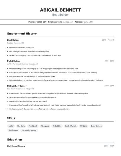 Boat Builder Resume