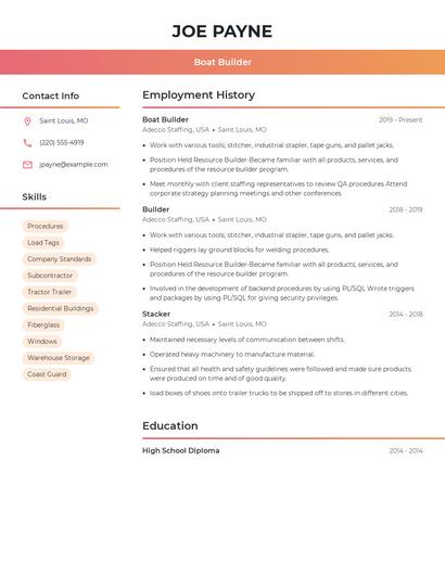Boat Builder Resume