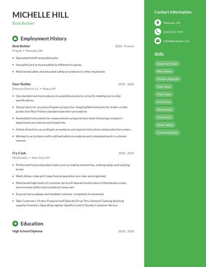 Boat Builder Resume