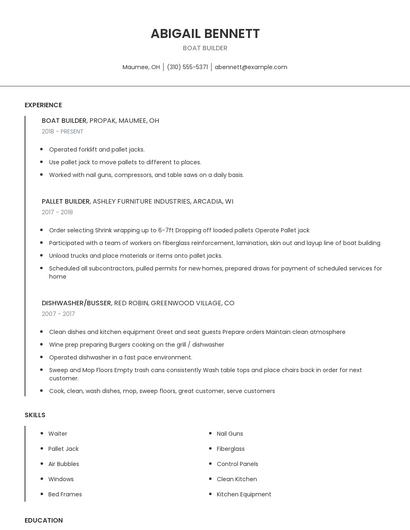 Boat Builder Resume