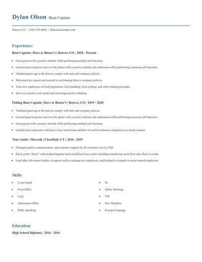 Boat Captain Resume