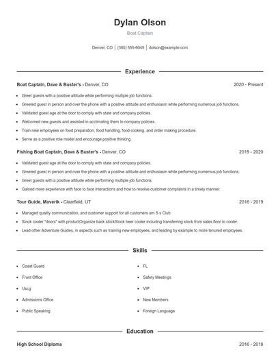 Boat Captain Resume