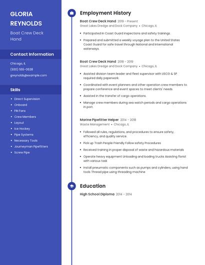 Boat Crew Deck Hand Resume