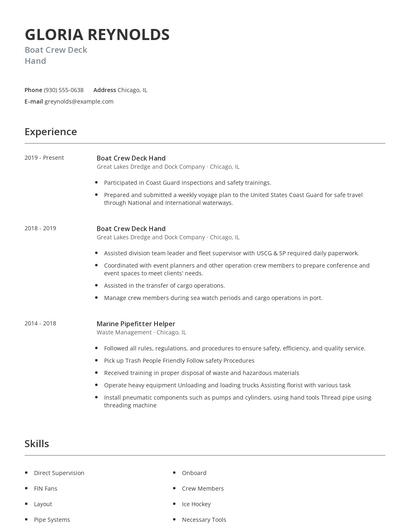 Boat Crew Deck Hand Resume