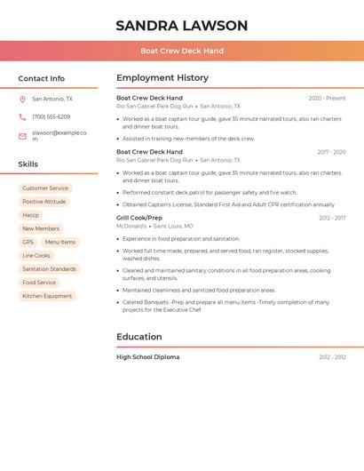 Boat Crew Deck Hand Resume