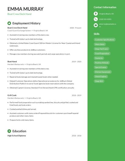 Boat Crew Deck Hand Resume
