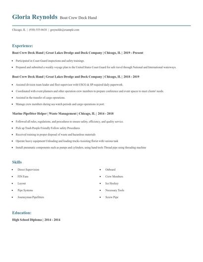 Boat Crew Deck Hand Resume