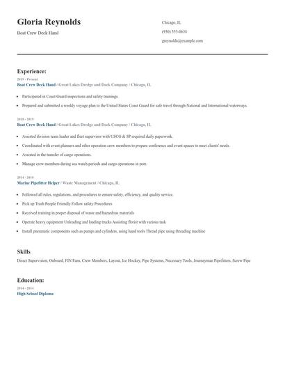 Boat Crew Deck Hand Resume