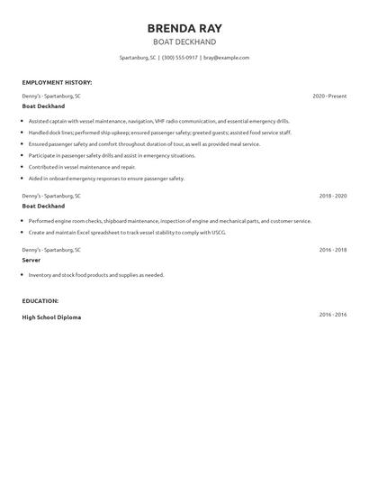 Boat Deckhand Resume