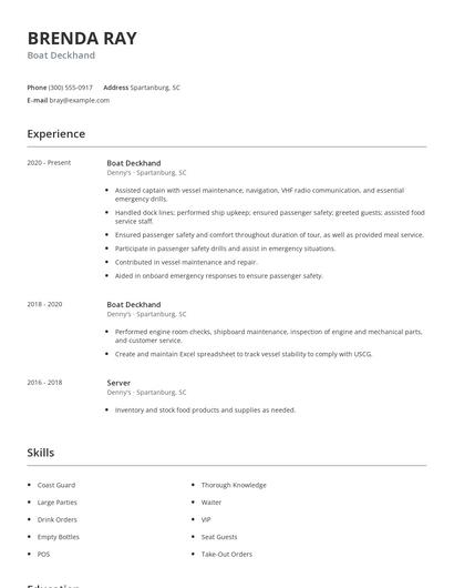 Boat Deckhand Resume