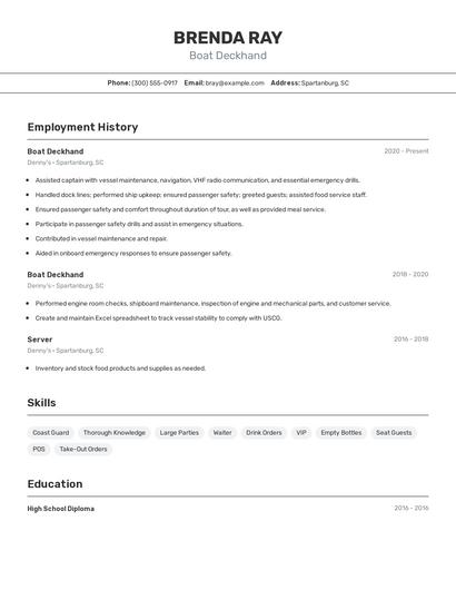 Boat Deckhand Resume