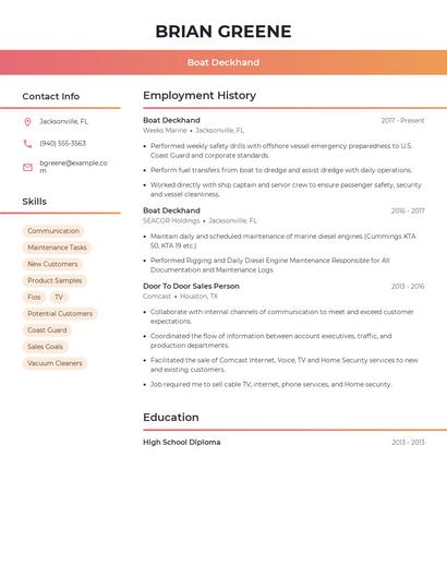 Boat Deckhand Resume