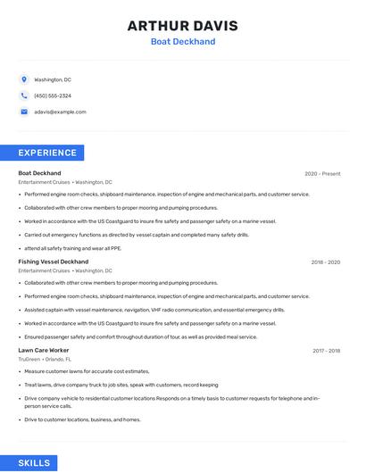 Boat Deckhand Resume