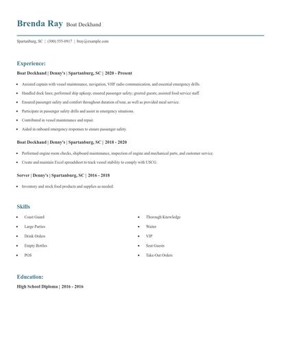 Boat Deckhand Resume