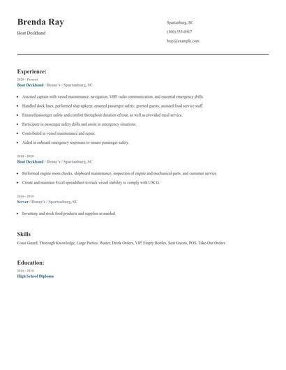 Boat Deckhand Resume