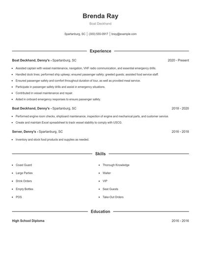 Boat Deckhand Resume