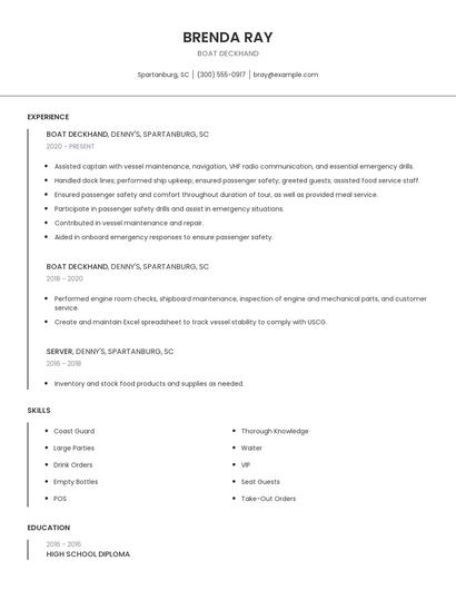 Boat Deckhand Resume