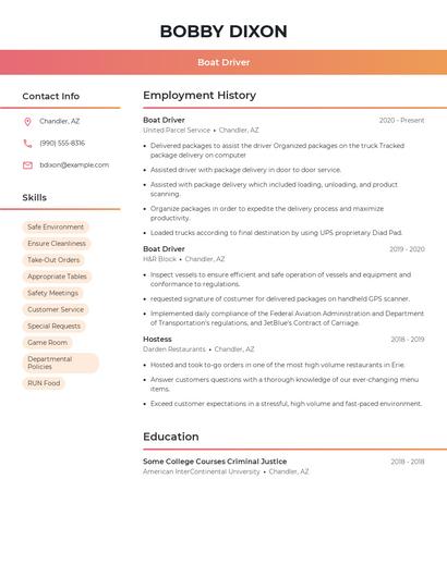 Boat Driver Resume