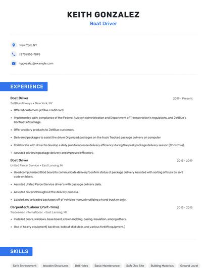 Boat Driver Resume