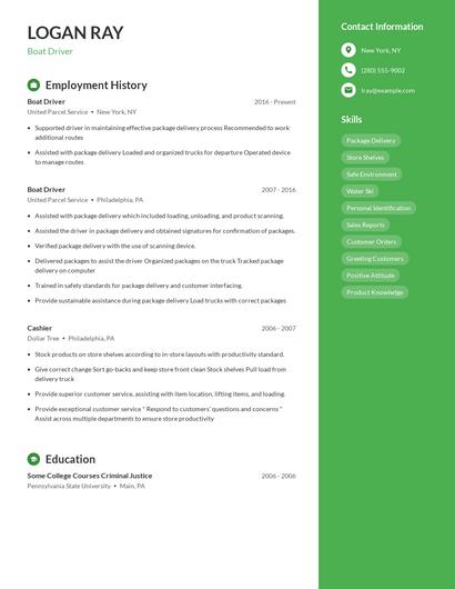 Boat Driver Resume