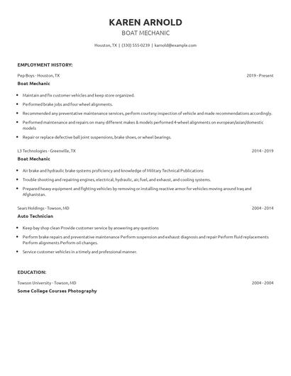 Boat Mechanic Resume