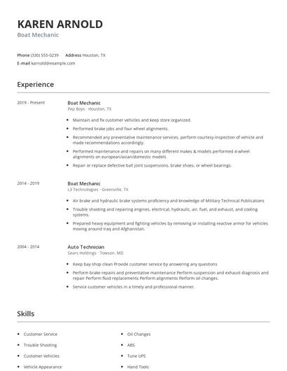 Boat Mechanic Resume