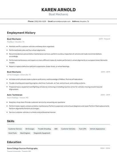 Boat Mechanic Resume